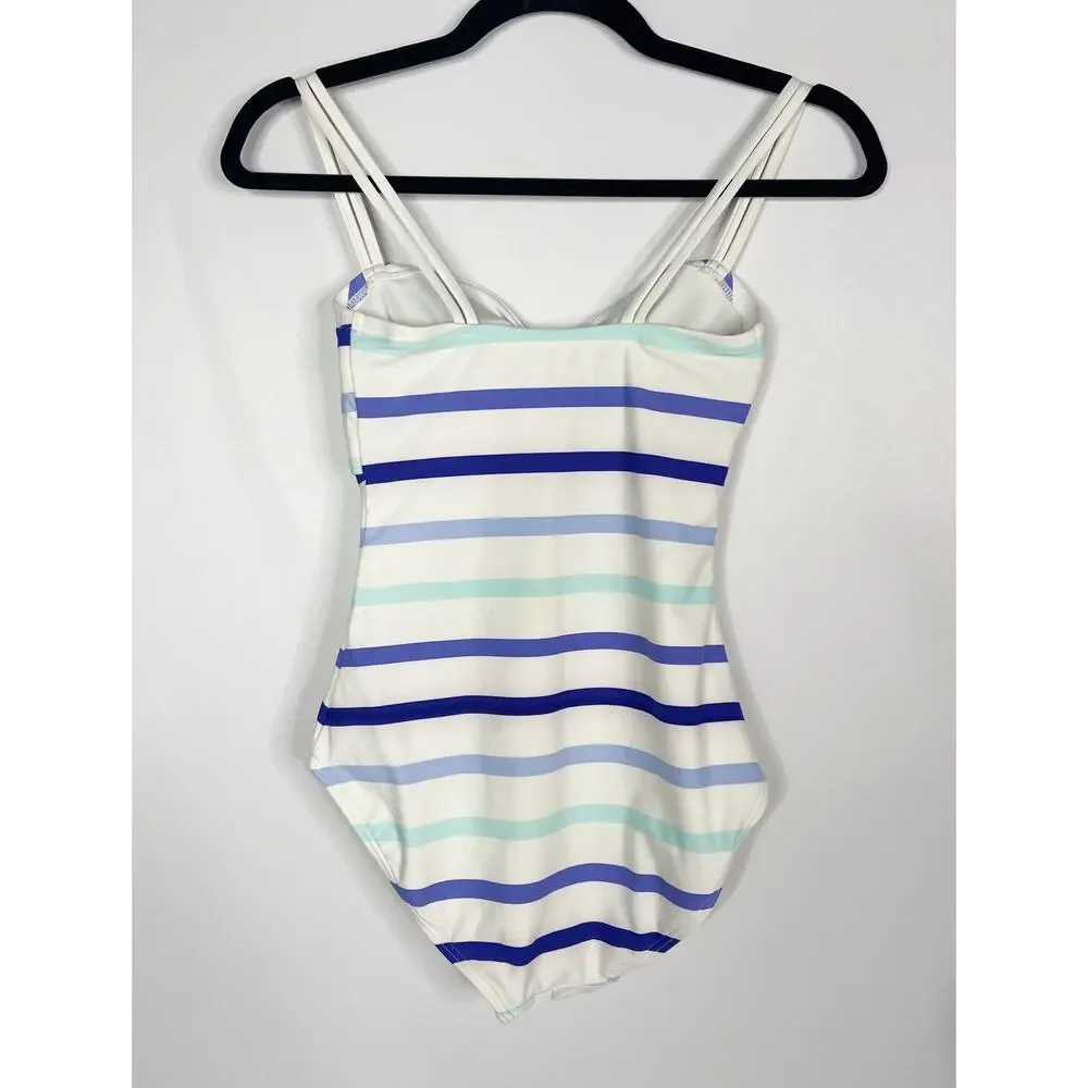 Kate Spade XSmall Blue White Striped Provincetown Cut Out One Piece Swimsuit XS